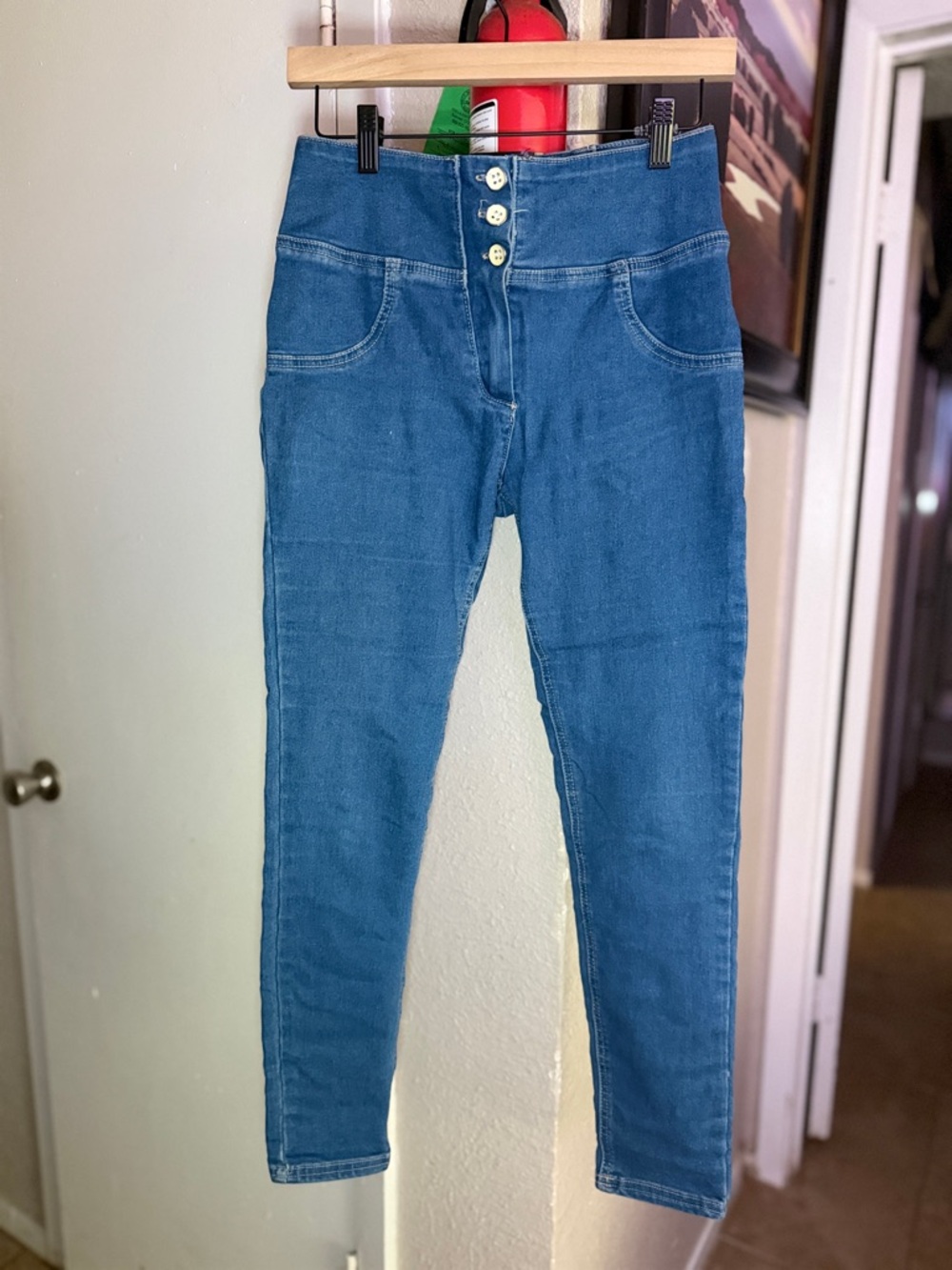 Fashion Nova High-Rise Button-Front Blue Skinny Jeans